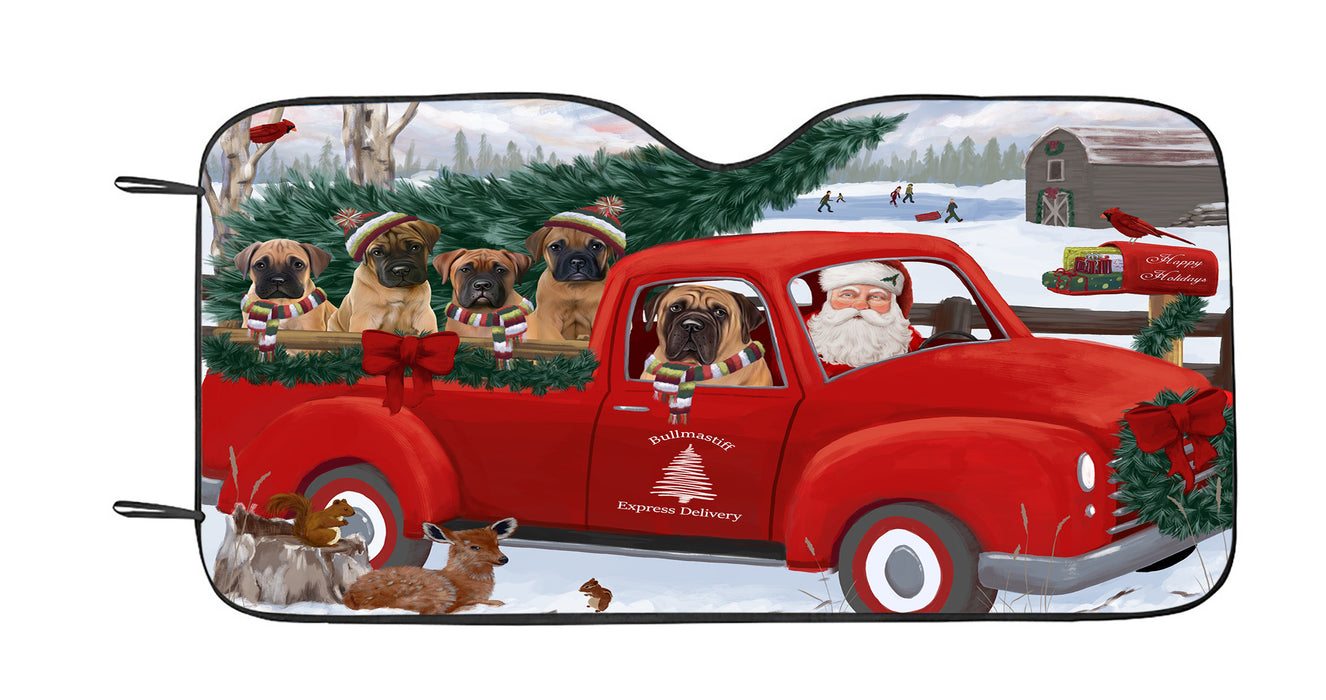 Christmas Santa Express Delivery Red Truck Bullmastiff Dogs Car Sun Shade