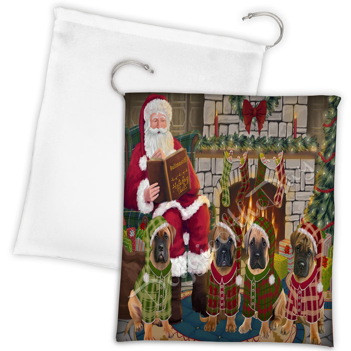 Christmas Cozy Holiday Fire Tails Bullmastiff Dogs Drawstring Laundry or Gift Bag LGB48486