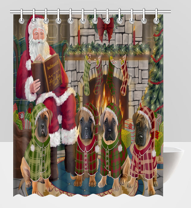 Christmas Cozy Holiday Fire Tails Bullmastiff Dogs Shower Curtain
