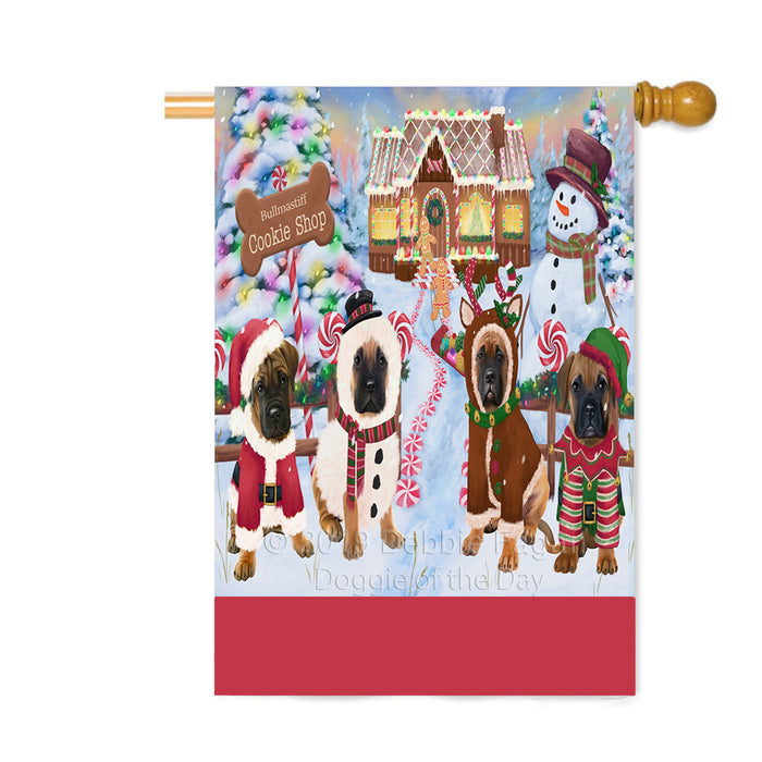 Personalized Holiday Gingerbread Cookie Shop Bullmastiff Dogs Custom House Flag FLG-DOTD-A59248
