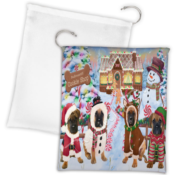 Holiday Gingerbread Cookie Bullmastiff Dogs Shop Drawstring Laundry or Gift Bag LGB48583
