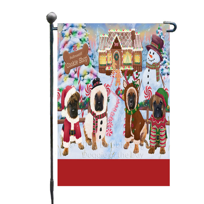 Personalized Holiday Gingerbread Cookie Shop Bullmastiff Dogs Custom Garden Flags GFLG-DOTD-A59192