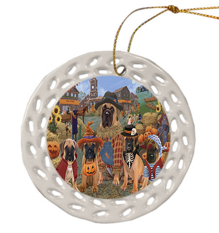 Halloween 'Round Town Bullmastiff Dogs Ceramic Doily Ornament DPOR57484