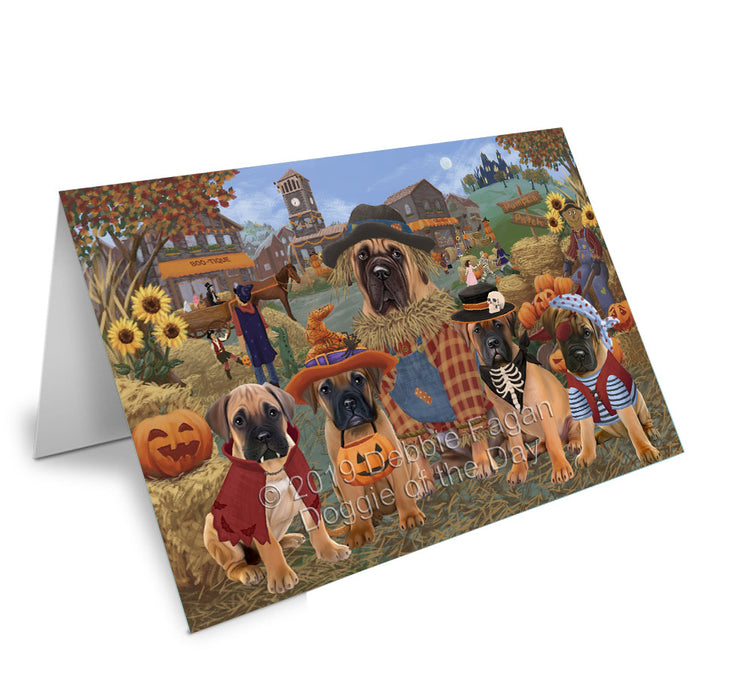 Halloween 'Round Town Bullmastiff Dogs Handmade Artwork Assorted Pets Greeting Cards and Note Cards with Envelopes for All Occasions and Holiday Seasons GCD77798