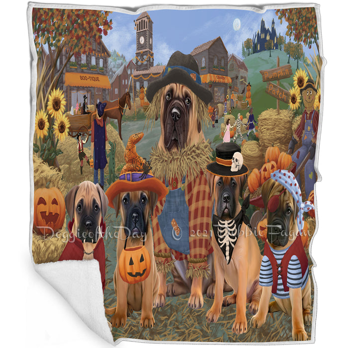 Halloween 'Round Town And Fall Pumpkin Scarecrow Both Bullmastiff Dogs Blanket BLNKT138818