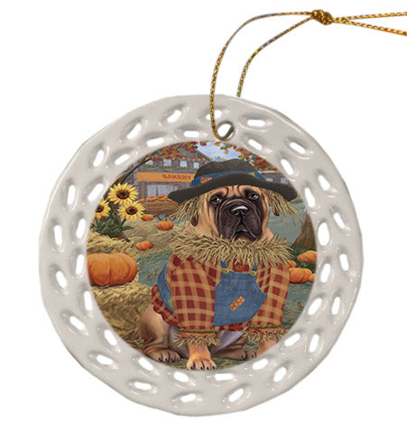 Fall Pumpkin Scarecrow Bullmastiff Dogs Ceramic Doily Ornament DPOR57545