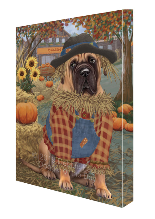 Halloween 'Round Town And Fall Pumpkin Scarecrow Both Bullmastiff Dogs Canvas Print Wall Art Décor CVS139994