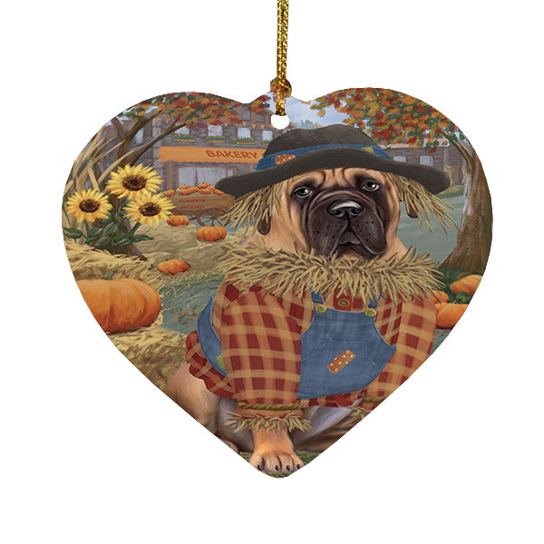 Fall Pumpkin Scarecrow Bullmastiff Dogs Heart Christmas Ornament HPOR57545