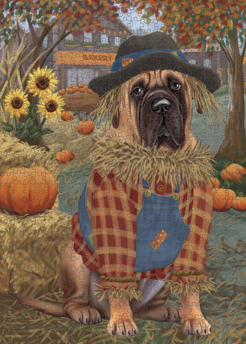 Halloween 'Round Town And Fall Pumpkin Scarecrow Both Bullmastiff Dogs Puzzle  PUZL96488