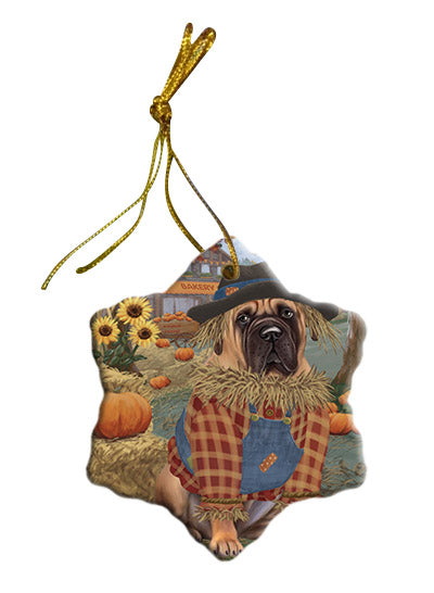 Fall Pumpkin Scarecrow Bullmastiff Dogs Star Porcelain Ornament SPOR57545
