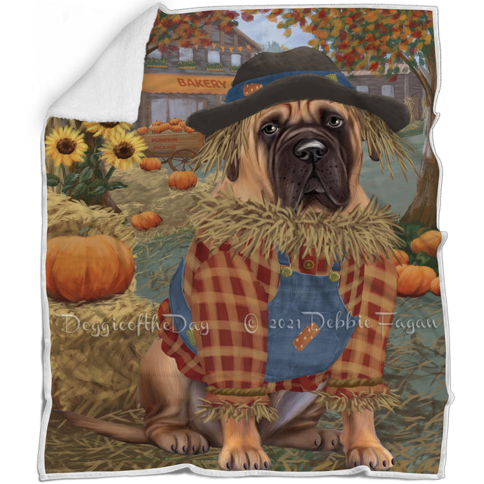Halloween 'Round Town And Fall Pumpkin Scarecrow Both Bullmastiff Dogs Blanket BLNKT139367