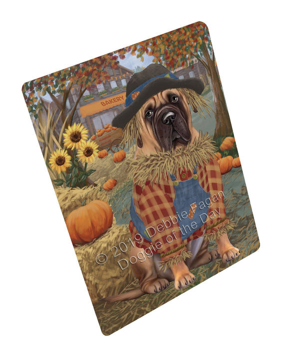 Halloween 'Round Town And Fall Pumpkin Scarecrow Both Bullmastiff Dogs Large Refrigerator / Dishwasher Magnet RMAG104700