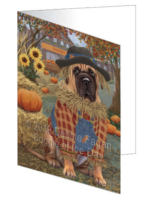 Fall Pumpkin Scarecrow Bullmastiff Dog Handmade Artwork Assorted Pets Greeting Cards and Note Cards with Envelopes for All Occasions and Holiday Seasons GCD77981