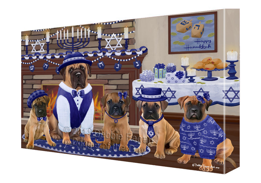 Happy Hanukkah Family and Happy Hanukkah Both Bullmastiff Dogs Canvas Print Wall Art Décor CVS141047