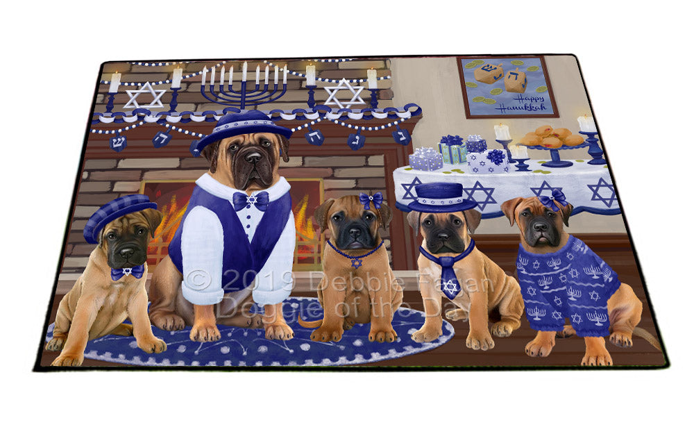 Happy Hanukkah Family and Happy Hanukkah Both Bullmastiff Dogs Floormat FLMS54080