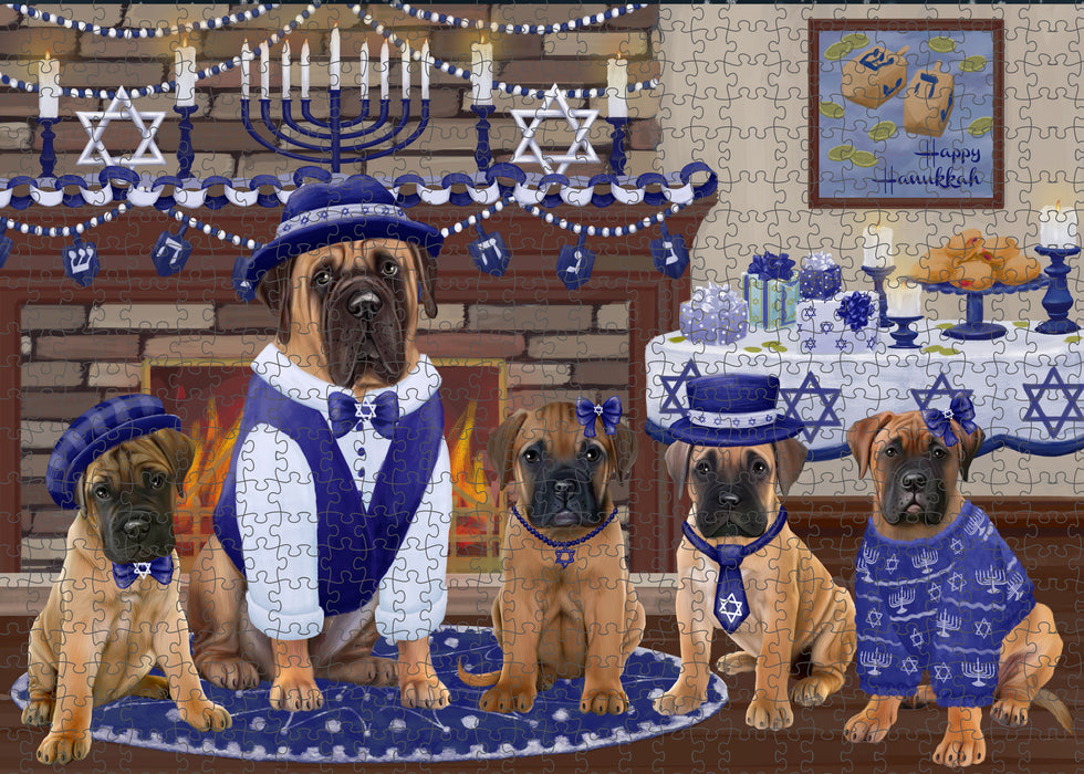 Happy Hanukkah Family and Happy Hanukkah Both Bullmastiff Dogs Puzzle with Photo Tin PUZL96732