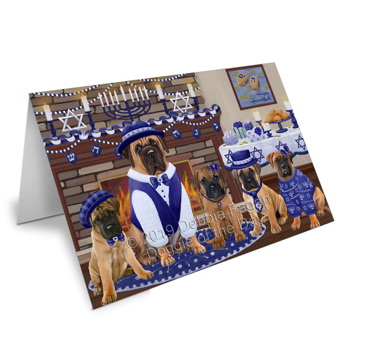 Happy Hanukkah Family Bullmastiff Dogs Handmade Artwork Assorted Pets Greeting Cards and Note Cards with Envelopes for All Occasions and Holiday Seasons GCD78164