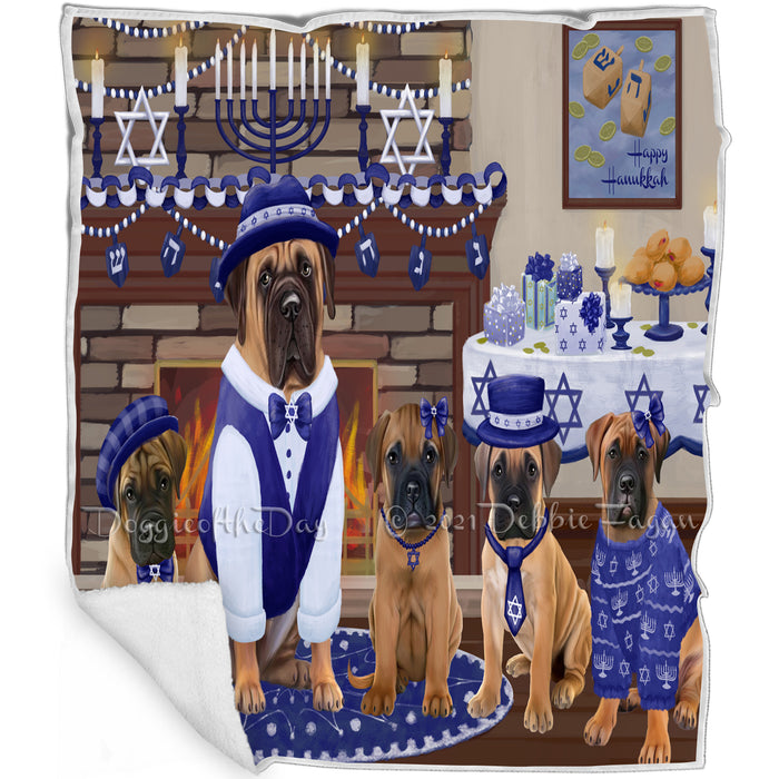 Happy Hanukkah Family and Happy Hanukkah Both Bullmastiff Dogs Blanket BLNKT140420