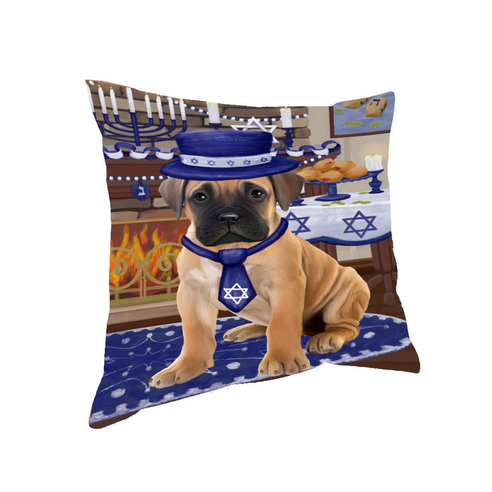 Happy Hanukkah Family and Happy Hanukkah Both Bullmastiff Dog Pillow PIL83048