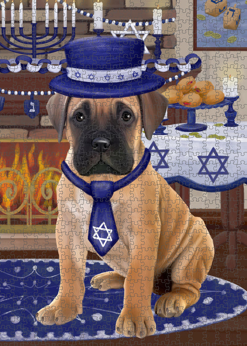 Happy Hanukkah Family and Happy Hanukkah Both Bullmastiff Dog Puzzle with Photo Tin PUZL96956