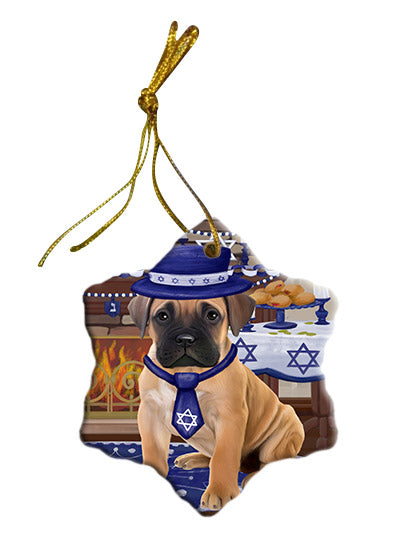 Happy Hanukkah Bullmastiff Dog Star Porcelain Ornament SPOR57662