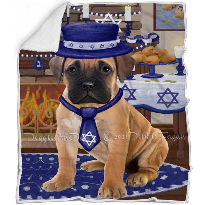 Happy Hanukkah Family and Happy Hanukkah Both Bullmastiff Dog Blanket BLNKT139916