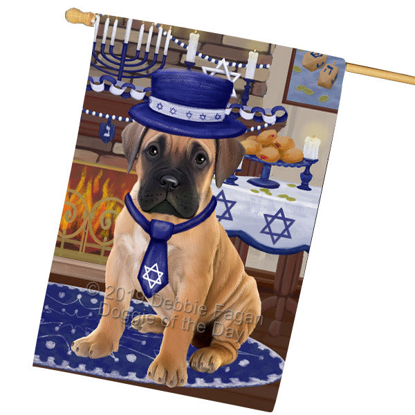 Happy Hanukkah Family and Happy Hanukkah Both Bullmastiff Dog House Flag FLG65762