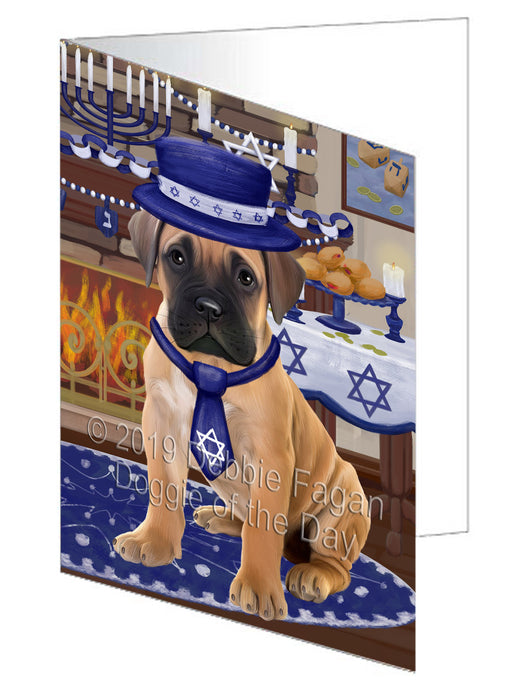 Happy Hanukkah Bullmastiff Dog Handmade Artwork Assorted Pets Greeting Cards and Note Cards with Envelopes for All Occasions and Holiday Seasons GCD78332