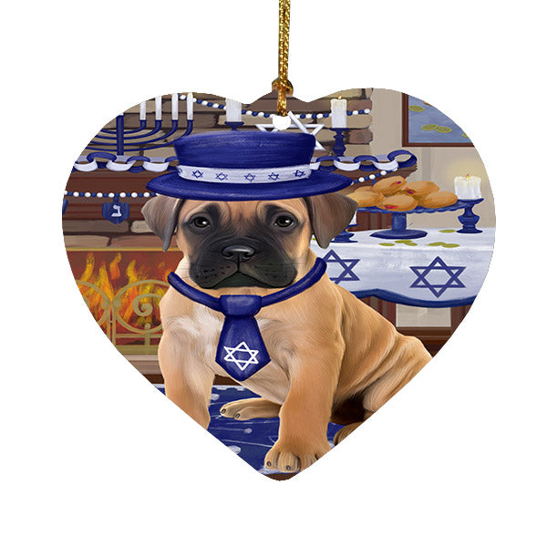 Happy Hanukkah Bullmastiff Dog Heart Christmas Ornament HPOR57662