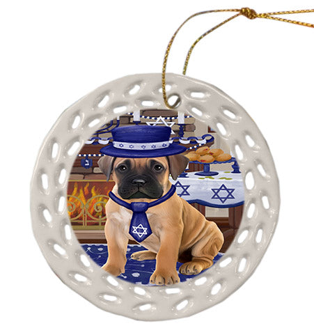 Happy Hanukkah Bullmastiff Dog Ceramic Doily Ornament DPOR57662