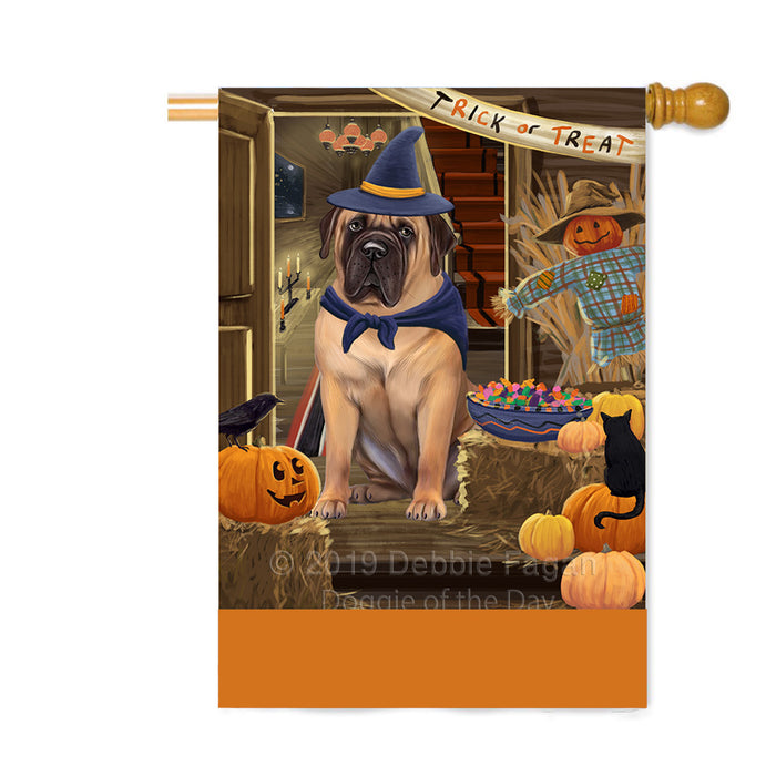 Personalized Enter at Own Risk Trick or Treat Halloween Bullmastiff Dog Custom House Flag FLG-DOTD-A59574