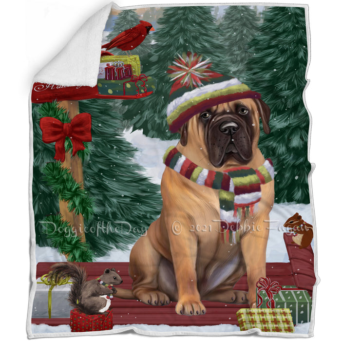 Merry Christmas Woodland Sled Bullmastiff Dog Blanket BLNKT113340
