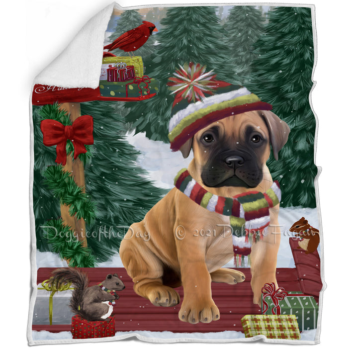 Merry Christmas Woodland Sled Bullmastiff Dog Blanket BLNKT113349