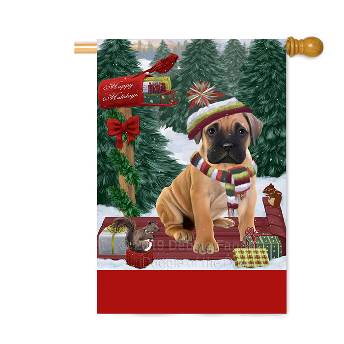 Personalized Merry Christmas Woodland Sled Bullmastiff Dog Custom House Flag FLG-DOTD-A61593