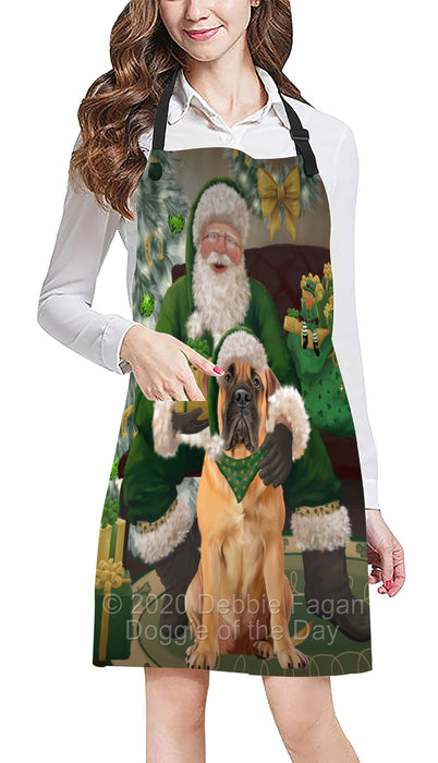 Christmas Irish Santa with Gift and Bullmastiff Dog Apron Apron-48289