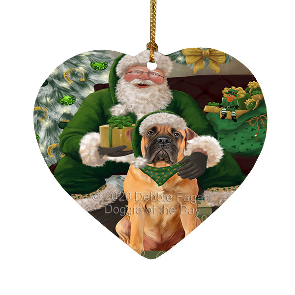 Christmas Irish Santa with Gift and Bulldog Dog Heart Christmas Ornament RFPOR58254