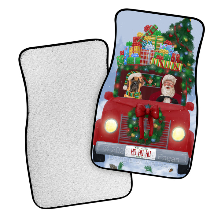 Christmas Honk Honk Red Truck Here Comes with Santa and Bullmastiff Dog Polyester Anti-Slip Vehicle Carpet Car Floor Mats  CFM49675