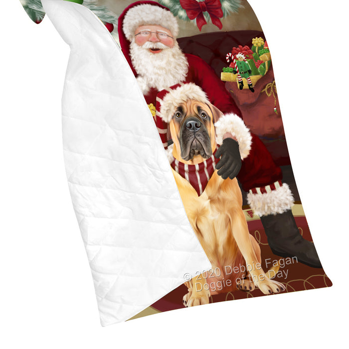 Santa's Christmas Surprise Bullmastiff Dog Quilt Bed Coverlet Bedspread - Pets Comforter Unique One-side Animal Printing - Soft Lightweight Durable Washable Polyester Quilt