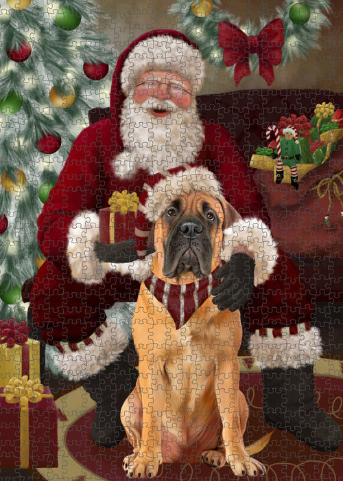 Santa's Christmas Surprise Bullmastiff Dog Puzzle with Photo Tin PUZL100744