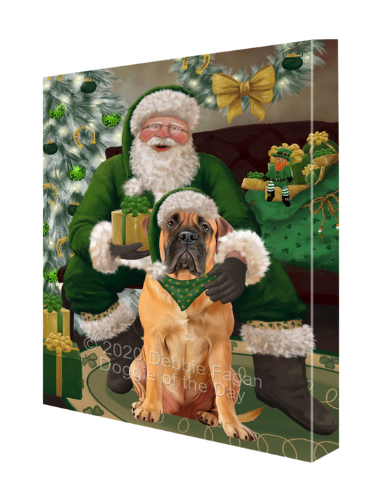Christmas Irish Santa with Gift and Bullmastiff Dog Canvas Print Wall Art Décor CVS147563