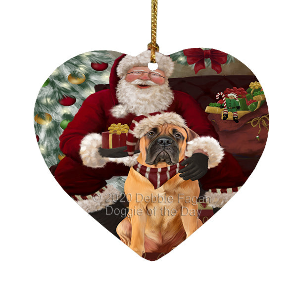 Santa's Christmas Surprise Bullmastiff Dog Heart Christmas Ornament RFPOR58353