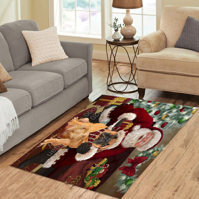 Santa's Christmas Surprise Bullmastiff Dog Polyester Living Room Carpet Area Rug ARUG67433