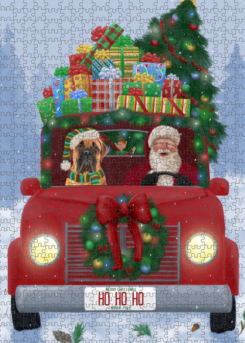 Christmas Honk Honk Red Truck Here Comes with Santa and Bullmastiff Dog Puzzle with Photo Tin PUZL99960