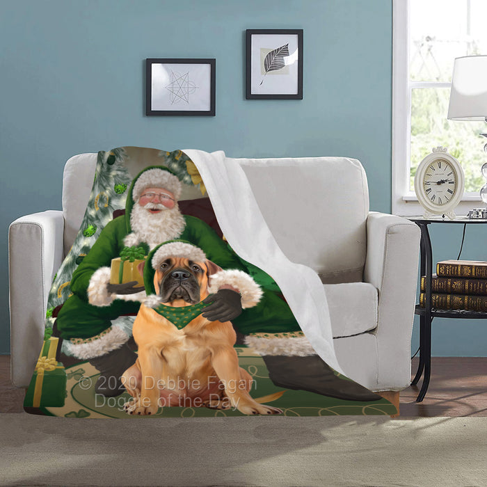 Christmas Irish Santa with Gift and Bullmastiff Dog Blanket BLNKT141273