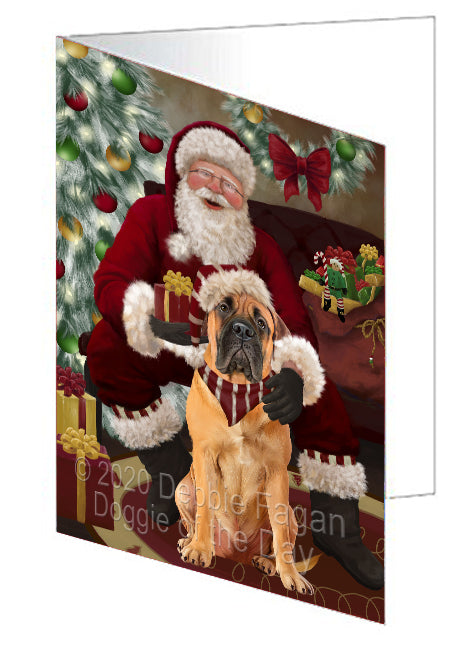 Santa's Christmas Surprise Bullmastiff Dog Handmade Artwork Assorted Pets Greeting Cards and Note Cards with Envelopes for All Occasions and Holiday Seasons