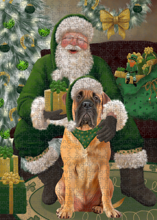 Christmas Irish Santa with Gift and Bullmastiff Dog Puzzle with Photo Tin PUZL100352