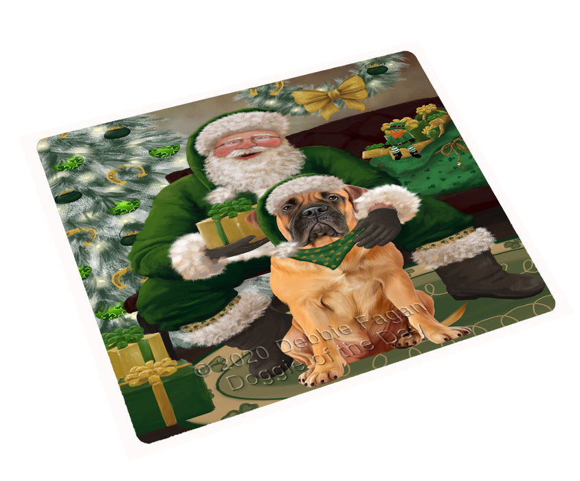 Christmas Irish Santa with Gift and Bullmastiff Dog Cutting Board - Easy Grip Non-Slip Dishwasher Safe Chopping Board Vegetables C78292