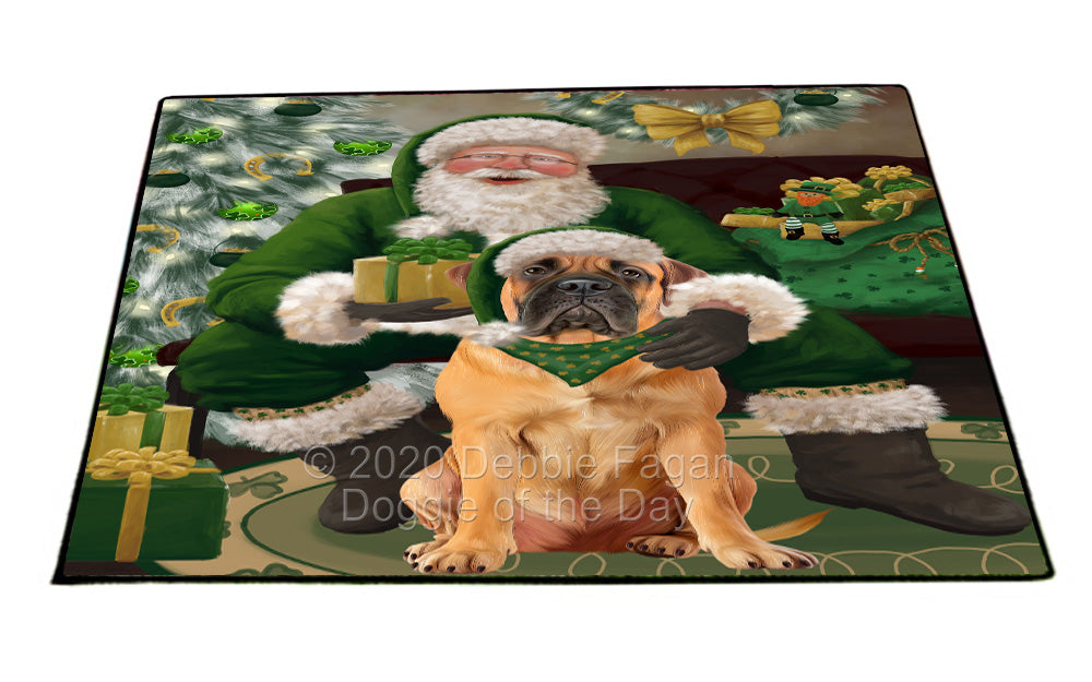 Christmas Irish Santa with Gift and Bullmastiff Dog Indoor/Outdoor Welcome Floormat - Premium Quality Washable Anti-Slip Doormat Rug FLMS57112