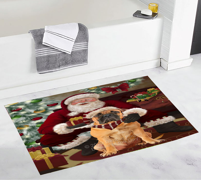 Santa's Christmas Surprise Bullmastiff Dog Bathroom Rugs with Non Slip Soft Bath Mat for Tub BRUG55444