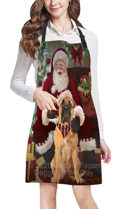 Santa's Christmas Surprise Bullmastiff Dog Apron - Adjustable Long Neck Bib for Adults - Waterproof Polyester Fabric With 2 Pockets - Chef Apron for Cooking, Dish Washing, Gardening, and Pet Grooming